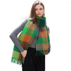 Bufandas 2023 Marca Bufanda Mujeres Invierno Coreano Drapeado Plaid Moda Babero Femenino Imitación Cashmere Mantón cálido y envolturas