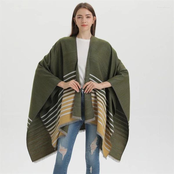 Foulards 2023 Poncho de cachemire pour femmes rayé patchwork écharpe châle designer lâche barbu fil d'argent