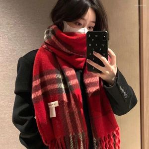 Sjaals 2023 kerst winter mode plaid rode sjaal Koreaanse student warme dikke sjaal pashmina designer merk Long Tassel