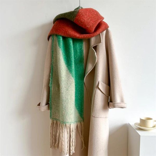 Foulards 2023 Design épais Pashmina chaud châle enveloppement hiver géométrique écharpe en cachemire femmes foulard gland couverture poncho étoles