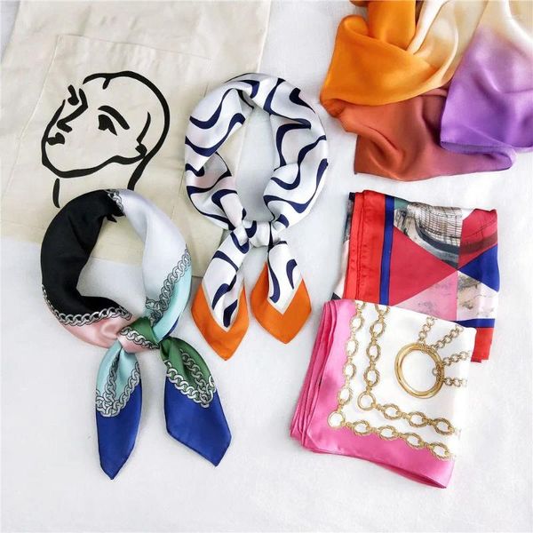 Foulards 2023 Design Femmes Foulard en soie Col carré Châles Foulard Lady Pashmina Dégradé Imprimé Bandana Bande De Cheveux Foulard FJ237