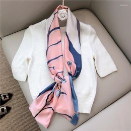 Sjaals 2023 Designer Koreaanse kleine lange zijden sjaal voor vrouwen lente herfst gedrukte vlinderdas dubbele ol style mode nek cover 15 cmx145 cm