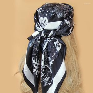 Foulards 2023 élégant célébrité plante pivoine fleur soie mode femmes foulard 90 cm grand carré écharpe musulman