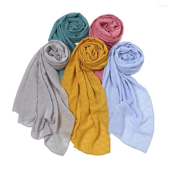 Foulards 2023 Est Crinkle Foulard en mousseline de soie Plaine Plissée Hijab Diamant Plaid Musulman Châle Wraps Femmes Mode Foulard Bandeau