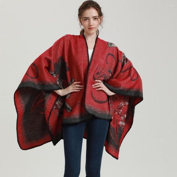 Foulards 2023 Mode Bohême Poncho Et Capes De Luxe Cardigan Couverture Épaisse Châles Bufanda Muffl 130x135cm Silencieux Étole Femmes