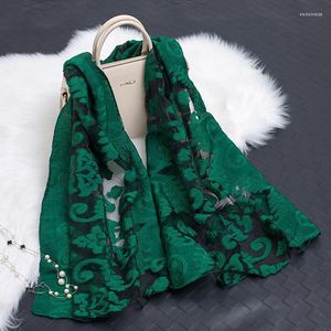 Sjaals 2023 mode luxe merkvrouwen snijbloemen holle kant vaste zijden sjaal zomer lady bandanas pashmina foulard hijab 190 70cm