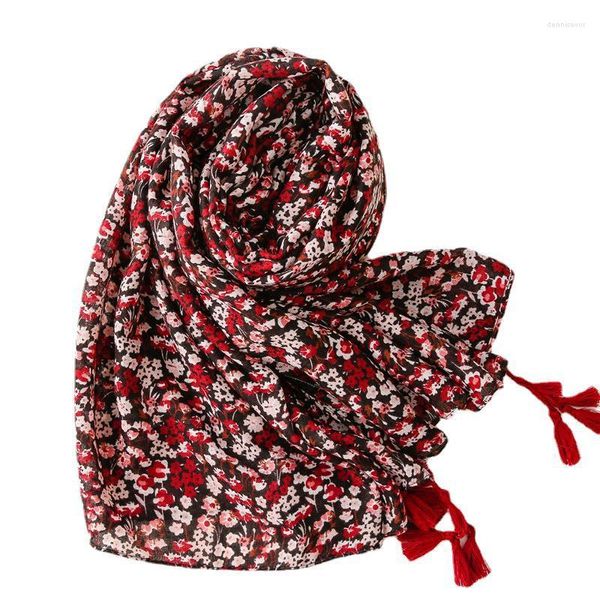 Schals 2023 Mode Ombre Kleine Blumendruck Quaste Schal Schals Frauen Trendy Baumwolle Blumenmuster Hijab Wrap