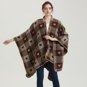 Sjaals 2023 mode plaid poncho dames winter omkeerbare oversized deken wrap cape love patroon split dikke sjaalsjacht vesten