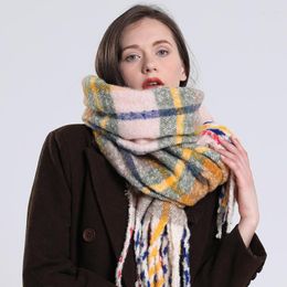 Sjaals 2023 mode winter warme dames geruite sjaal dikke kasjmier pashmina sjaals wraps long tassel bufanda mujer