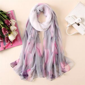 Sjaals 2023 Mode Vrouwen Elegante Tulp Print Zijden Sjaals Oversized Hoge Kwaliteit Zachte Moslim Wrap Hijab Foulard Uitlaat 3 kleur