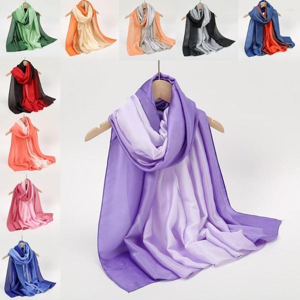 Foulards 2023 mode femmes Satin écharpe Foulard Femme doux mince solide dégradé plage crème solaire musulman Hijab châles 180 90 cm