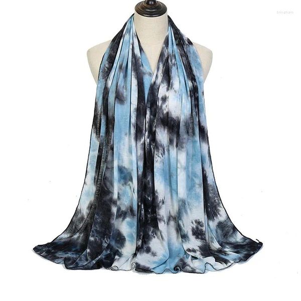 Bufandas 2023 Fashion Women Tie-Dye Modal Jerseygrirkle Hijab Bufanda Soft Solid Solid Algody Scarfals Wraps Femme Cabeza musulmana