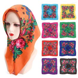 Foulards 2023 Floral Square Foulard Russe Fleur Musulman Turban Hijab Headwrap Motif Ethnique Châles Petite Tête Bandana 70x70cm