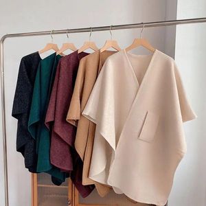 Bufandas 2023 en mujeres Cashmere Shawl Wrap Color Sólido Frente Abierto Poncho Suéter Cálido Pashmina Cabo Invierno Diseñador Cardigan Chales