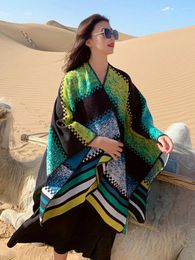 Sjaals 2023 breien elegante vrouwen sjaal winterdame gestreepte poncho warme vrouwelijke dikke wrap deken capa para mujer pashmina sjaal