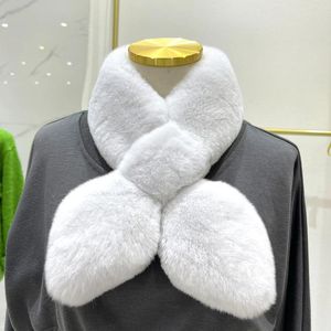 Bufandas 2023 Coreano Real Rex Cuello de piel Otoño / Invierno Bufanda cálida gruesa Lady Versátil de doble cara Color sólido Cuello cruzado