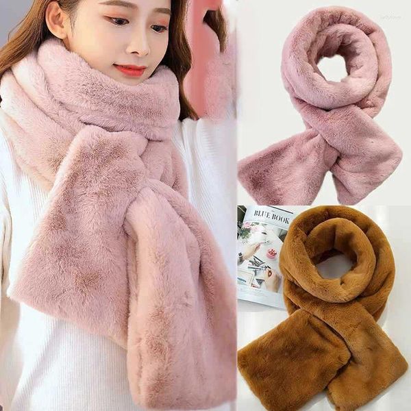 Bufandas 2023 Invierno coreano Bufanda de piel sintética Mujeres Niñas Suave Felpa Color Sólido Cuello Cuello Cálido Cosas