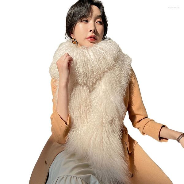 Foulards 2023 longue fourrure d'agneau mongole femmes hiver épais chaud vraie laine châle naturel silencieux Snood TZ8642