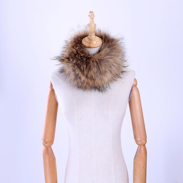 Foulards 2023 Mode de luxe unisexe hiver tricoté véritable collier de fourrure de raton laveur cache-cou femme anneau cowl snood écharpe châle bandeau