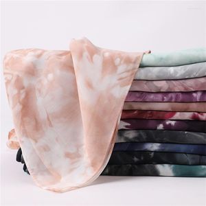 Foulards 2023 fait cravate-teinture lourd bandeau plaine bulle en mousseline de soie Hijab écharpe femmes musulman tête châle Bandana Turban Ombra