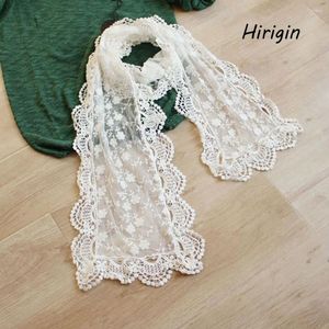 Bufandas 2023 Malla Sólido Blanco Encaje Mujer Señora Bufanda larga Bordado Floral Crochet Trim Shawl Accesorios de moda