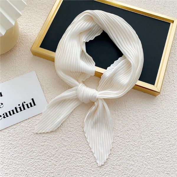 Foulards 2023 Écharpe de satin plissée pour femmes Foulard Ruban Square Skinny Hair Tie Band Foulard Foulard Foulard