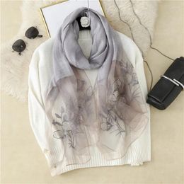 Écharbes 2023 Real Silk and Wool Women Swarf Broderie Floral Bandband Pashmina Châle enveloppe Bandana Hijab Beach Foulard Femme