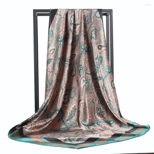 Bufandas 2023 Seda Cabeza Bufanda Headwraps para mujeres Green Paisley Ropa Partido Headcloth Headscarf Foulard Bandana Banda para el cabello