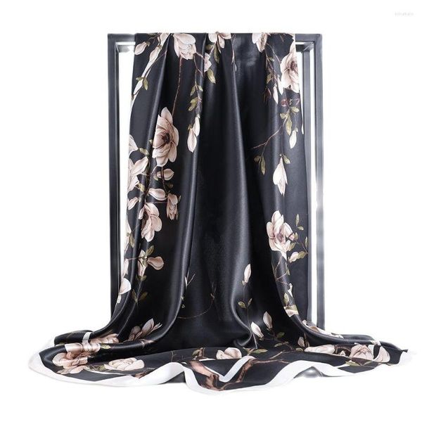 Foulards 2023 Soie Carré Foulard Femmes Été Noir Bandeau Foulard Satin Hijab Bandes De Cheveux Foulard Femelle Bandana