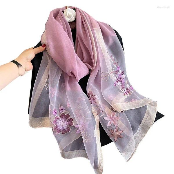 Foulards 2023 Laine de soie Femmes Écharpe Broderie Châle Wraps Foulard Femme Hijab Bandana Lady Fleurs Plage Étoles