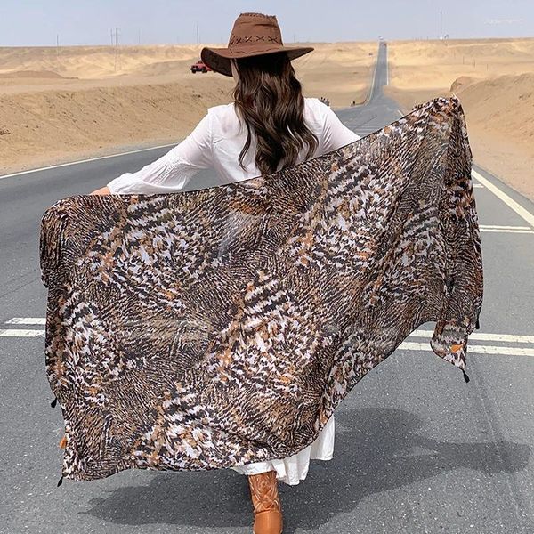 Foulards 2023 Printemps et été Luxe Brown Dames Sauvage Léopard Écharpe Femme Longue Châle Mince À La Mode