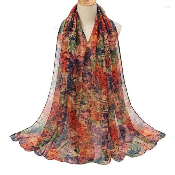 Foulards 2023 Printemps Mode Peinture À L'huile Flroal Viscose Écharpe Lady Imprimer Voile Châles Et Wraps Pashmina Foulards Musulman Hijab 180 72Cm