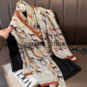 Bufandas 2023 Primavera Diseño de lujo Caballo Bufanda de seda grande Mujeres Mantón de satén suave Bufanda Foulard Mujer Hijab Summer Beach Wraps Diadema J230801