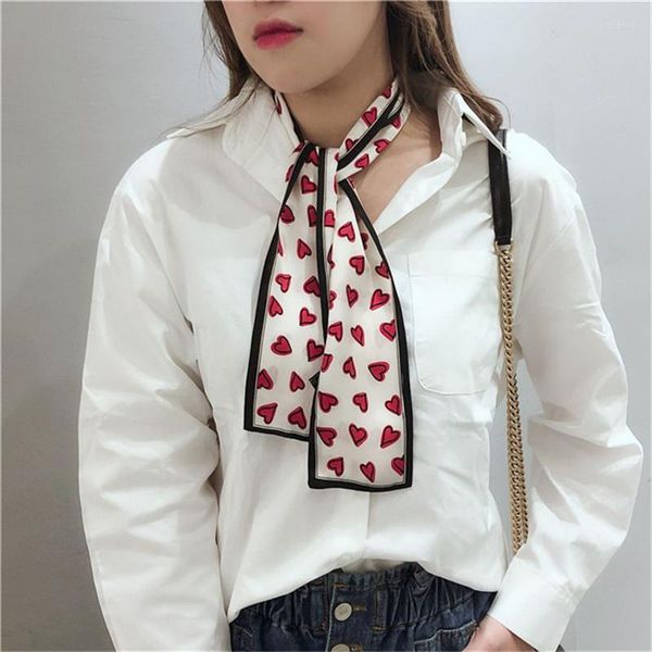 Bufandas 2023 Primavera Verano corazón rojo amor estampado Foulard mujeres seda pequeño bolso corbata multifunción mano cinta mujer pelo Handba