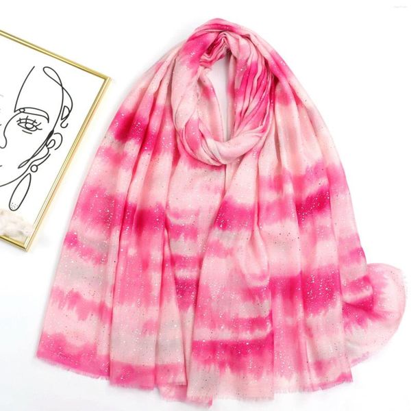 Bufandas 2023 Primavera Mujer Patrón degradado Shimmer Fringe Chales Bufanda Foulard Tie-dye Print Soft Wrap Hijab 7 Color