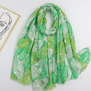 Foulards 2023 Printemps Femmes Palm Leaf Motif Shimmer Fringe Châles Écharpe Foulard Feuilles Imprimer Soft Wrap Hijab 6 Couleur