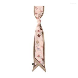 Foulards 2023 été fruits et flamants roses longue écharpe en soie femme poignet cravate cheveux ruban sac ceinture pour les femmes