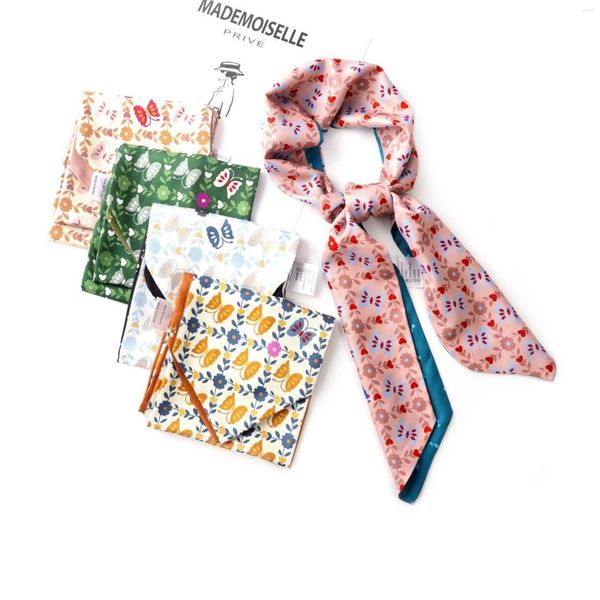 Foulards 2023 été Ins papillon large longue écharpe en soie femme rayure poignet cravate cheveux ruban sac ceinture pour les femmes