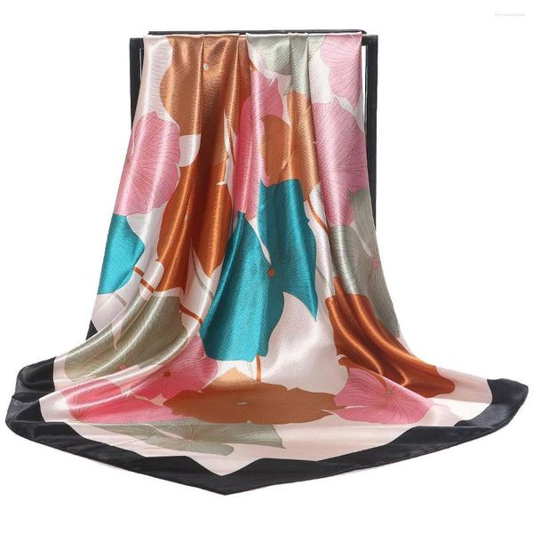 Foulards 2023 été dames mode impression soie Satin Hijab écharpe femme 90X90 CM foulard femmes carré châles et enveloppes