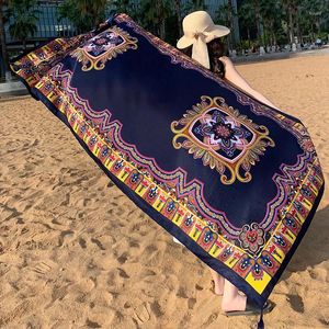 Sjaals 2023 Zomer Pareo Vrouwen Strand Stijl Covers Up Plus Size Sjaal En Wraps Print Bloem Zijde Satijn Uitlaat Bufanda