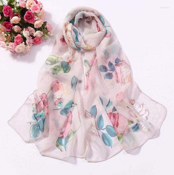 Foulards 2023 crème solaire fleur en mousseline de soie Georgette écharpe soie carré Hijab Cool châle dames Foulard Femme cheveux Bufanda Mujer