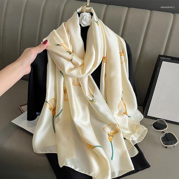 Foulards 2023 Blanc Solide Plaid Soie Écharpe Femmes Long Cou Grand Pashmina Lady Foulard Bandana Hiver Hijab Châles et Wraps