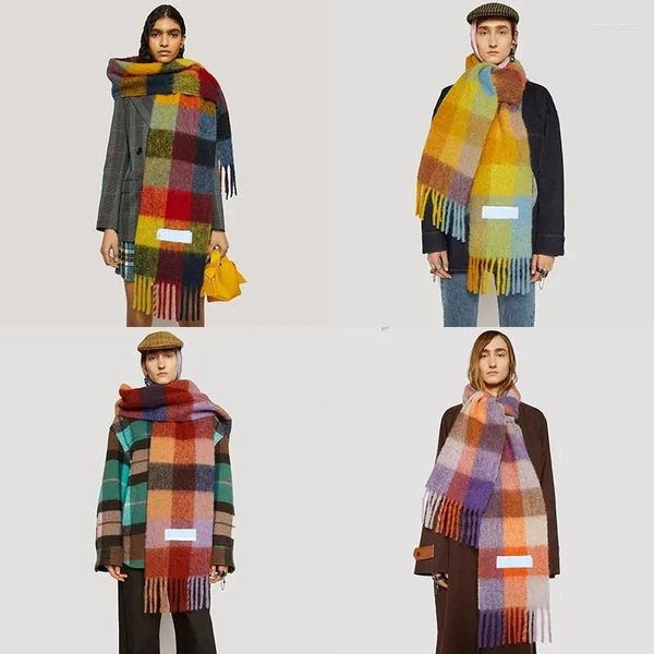 Bufandas 2023 Chales de invierno Mujeres Hombres Abrigos cálidos Lady Pashmina Cashmere Plaid Bufanda Cuello Diadema Hijabs