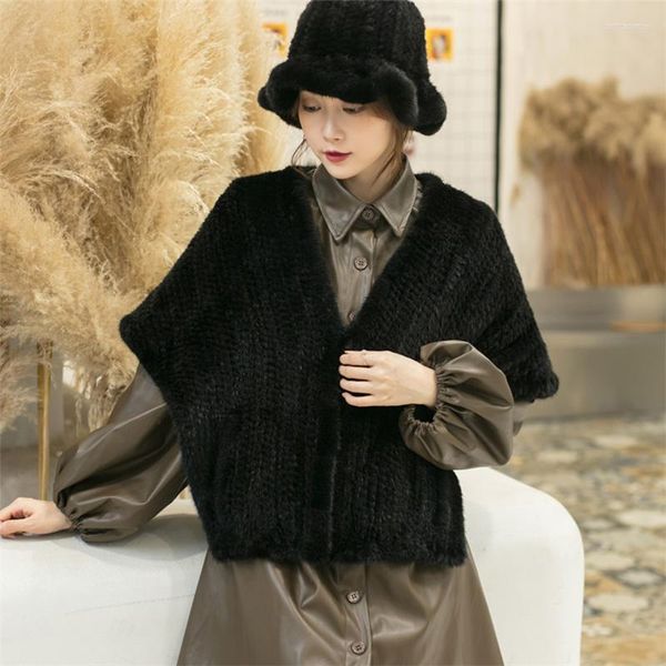 Bufandas 2023 Mantón de piel de mujer Ruso Invierno Natural Mink Tejido Bufanda Cálida Banquete Lujo Real Moda Suave