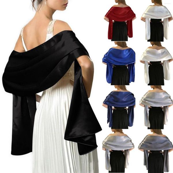 Foulards 2023 Femmes Soirée Longue Cape Couleur Unie Robe De Mariée Cape Satin Élégant Châle De Mariage Fête De Noël Prom Wraps Dames Bolero