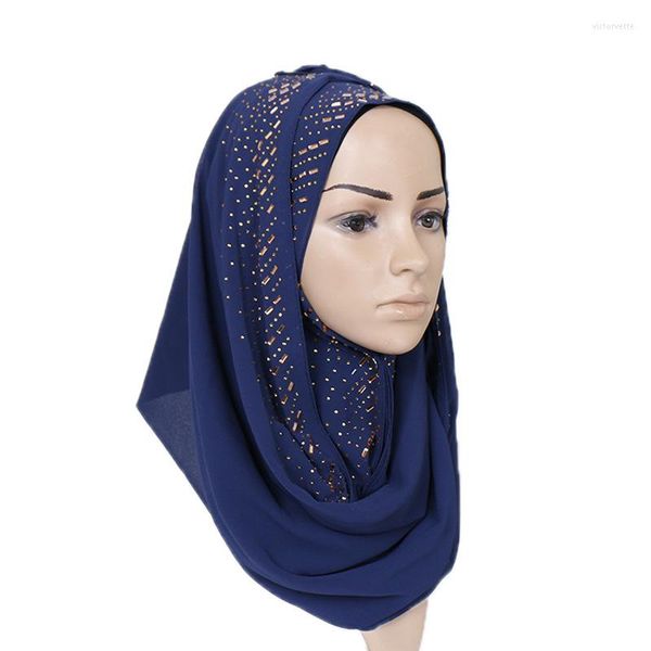 Bufandas 2023 para mujer, hiyab musulmán de chifón con perlas doradas y diamantes de imitación, turbante árabe, chal, diadema, Bufandas Sjaal 180 75cm