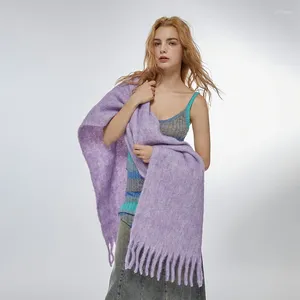 Écharpes 2023Hiver Tissu mélangé de laine grossière avec des couleurs florales Écharpe pour femme SolidColor Polyvalent Épaissi ChaudRésistant au froid Châle