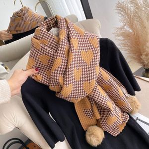 Sjaals 2023winter katoenen draad dames sjaalbal imitatie kasjmier vaste kleur rooster warm eenvoudige dubbelzijdige sjaal