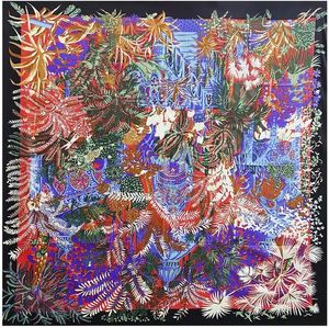 Sjaals 2024 130 cm Bohemia Bird Flower Hillside Twill Silk Scarf Women Square Kerchief For Ladies Shawl