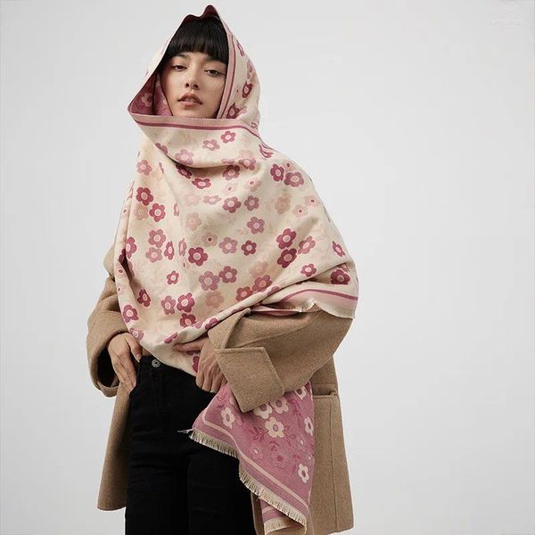 Bufandas 2024 Otoño Invierno Color Versátil Cashmere Bufanda Mujeres Preciosa Flor Cuello Cálido Mantón Pashmina